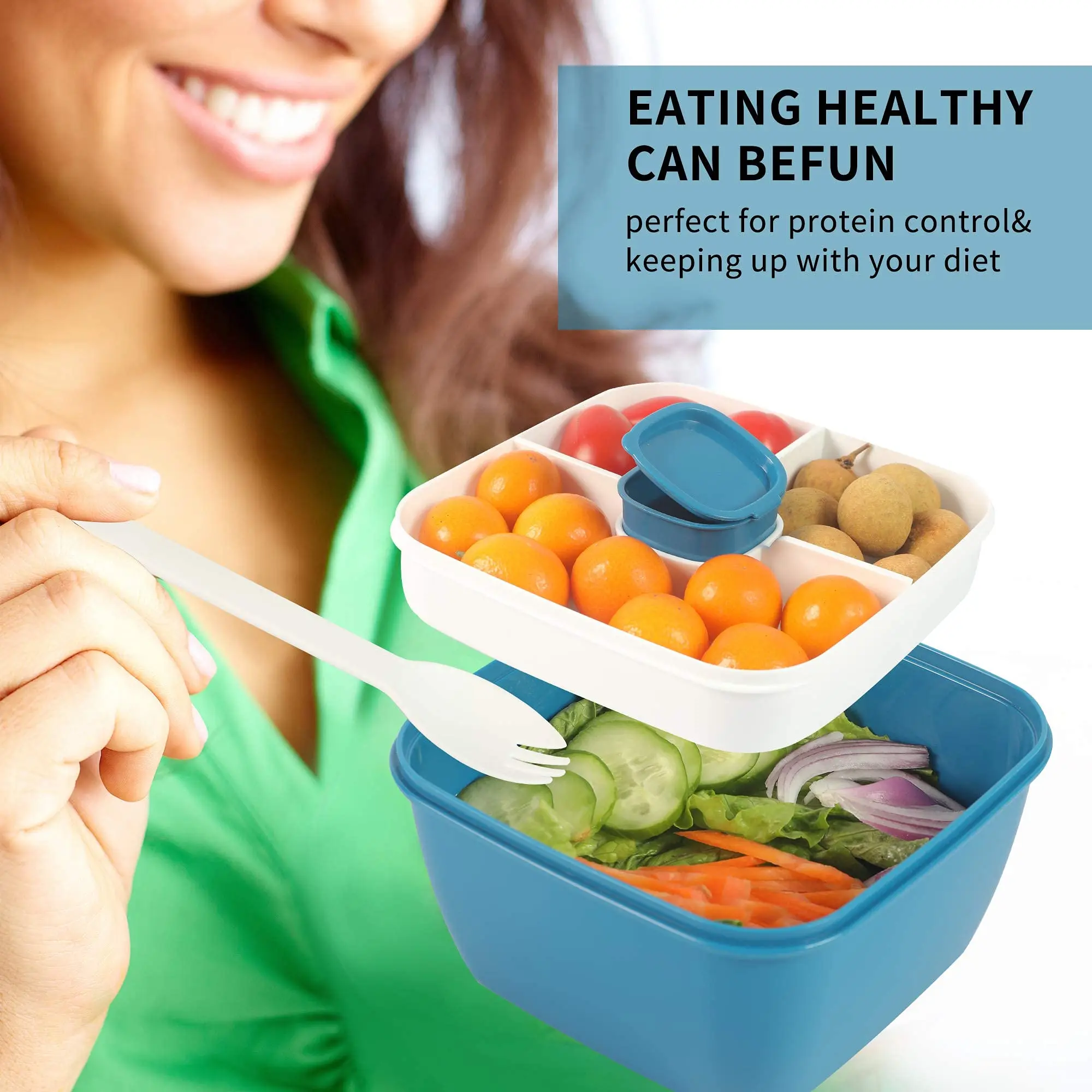 Контейнер для хранения салата с 3 отделениями коробка бенто со съемным подносом и