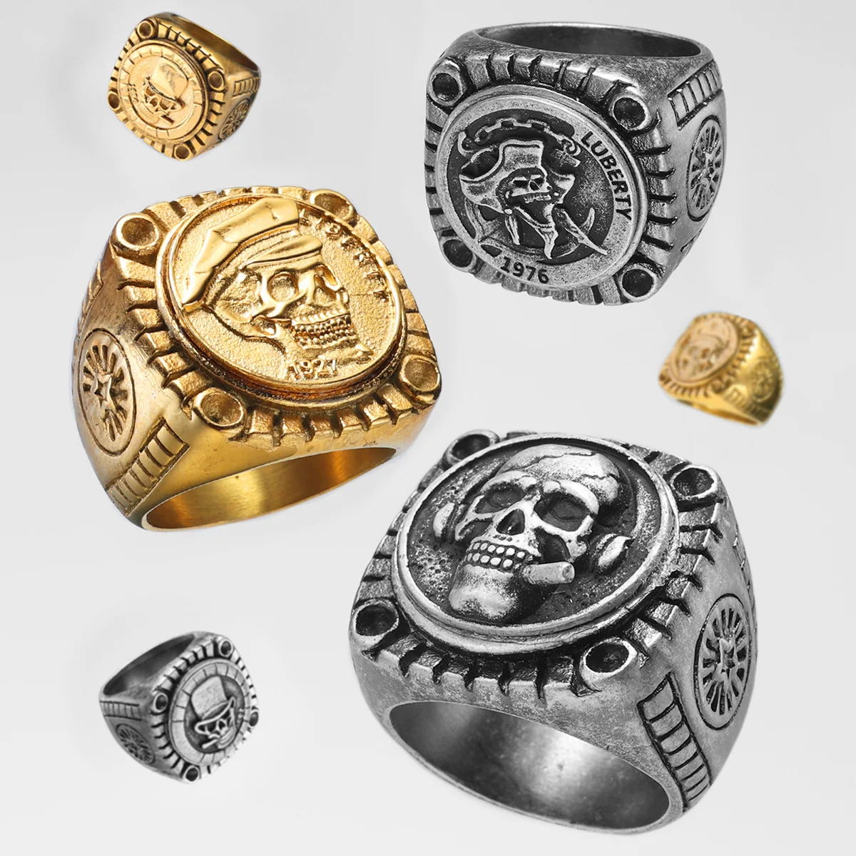 

Vintage Liberty Skull Soldier Stainless Steel Womens Mens Rings Punk for Biker Jewelry Creativity Gift Dropshipping Wholesale