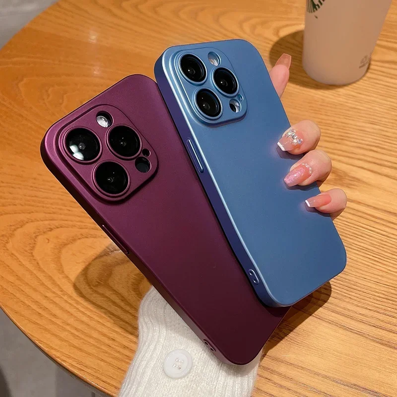 

Luxury Lens Protection Film Phone Case ForiPhone 13 15 Pro Max 11 12 Pro 14Plus Solid Color Ultra Thin Shockproof Plastic Cover