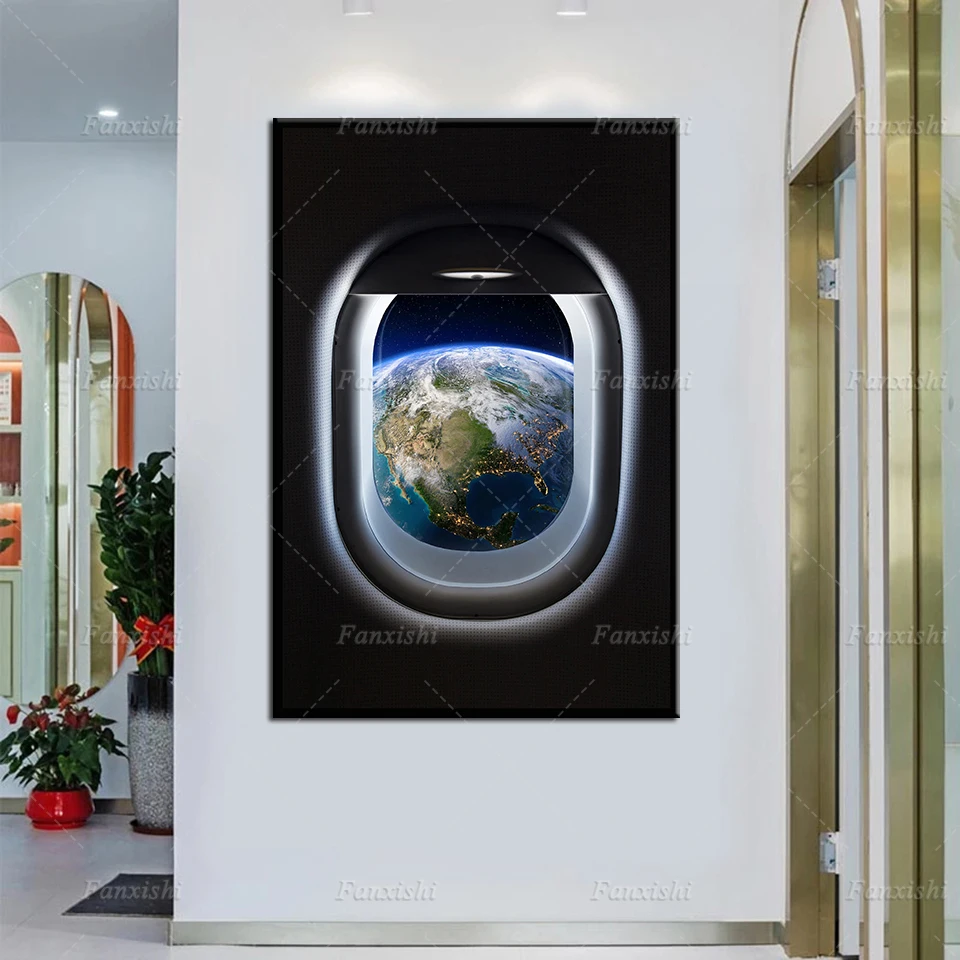 

ANET EARTH PRINT, Airplane Window Wall Art Modular Pictures, Planet Earth, Motivational Gift Home Decor Canvas Painting