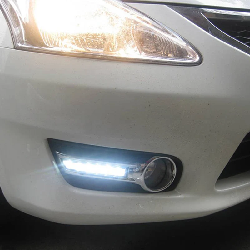 Фото Автомобильный Стайлинг для Nissan TIIDA 2011 2012 2013 светодиодные DRL TIIDA направляющая высокой яркости светодиодные дневные ходовые огни противотуман... №1
