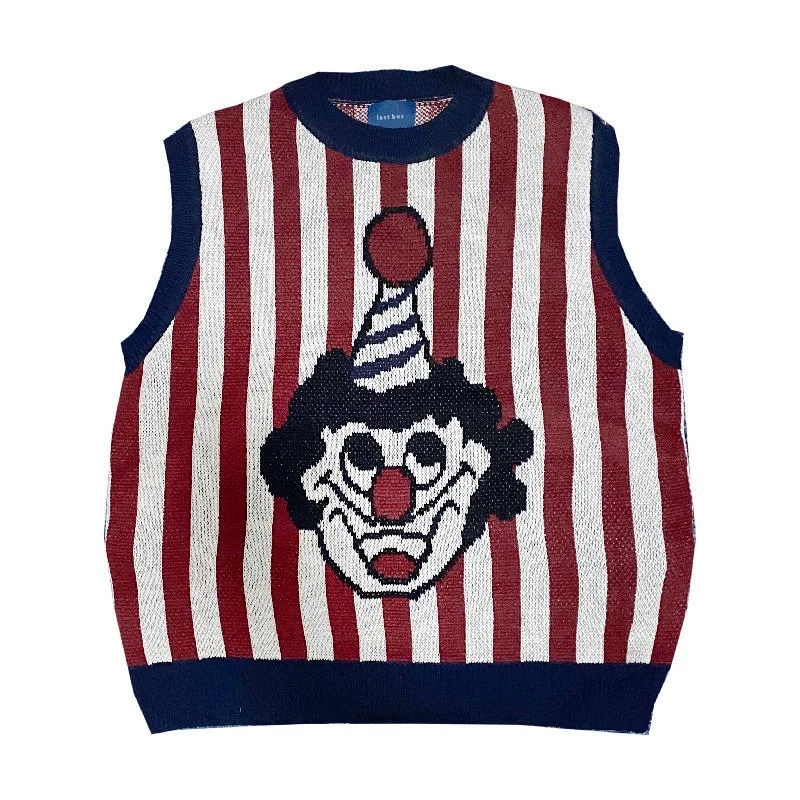 

Deeptown Kawaii Harajuku Japanese Vest Ugly Sweater Christmas Women's Sleeveless Knitting Needles Joker Print Tank Top Alt Pull