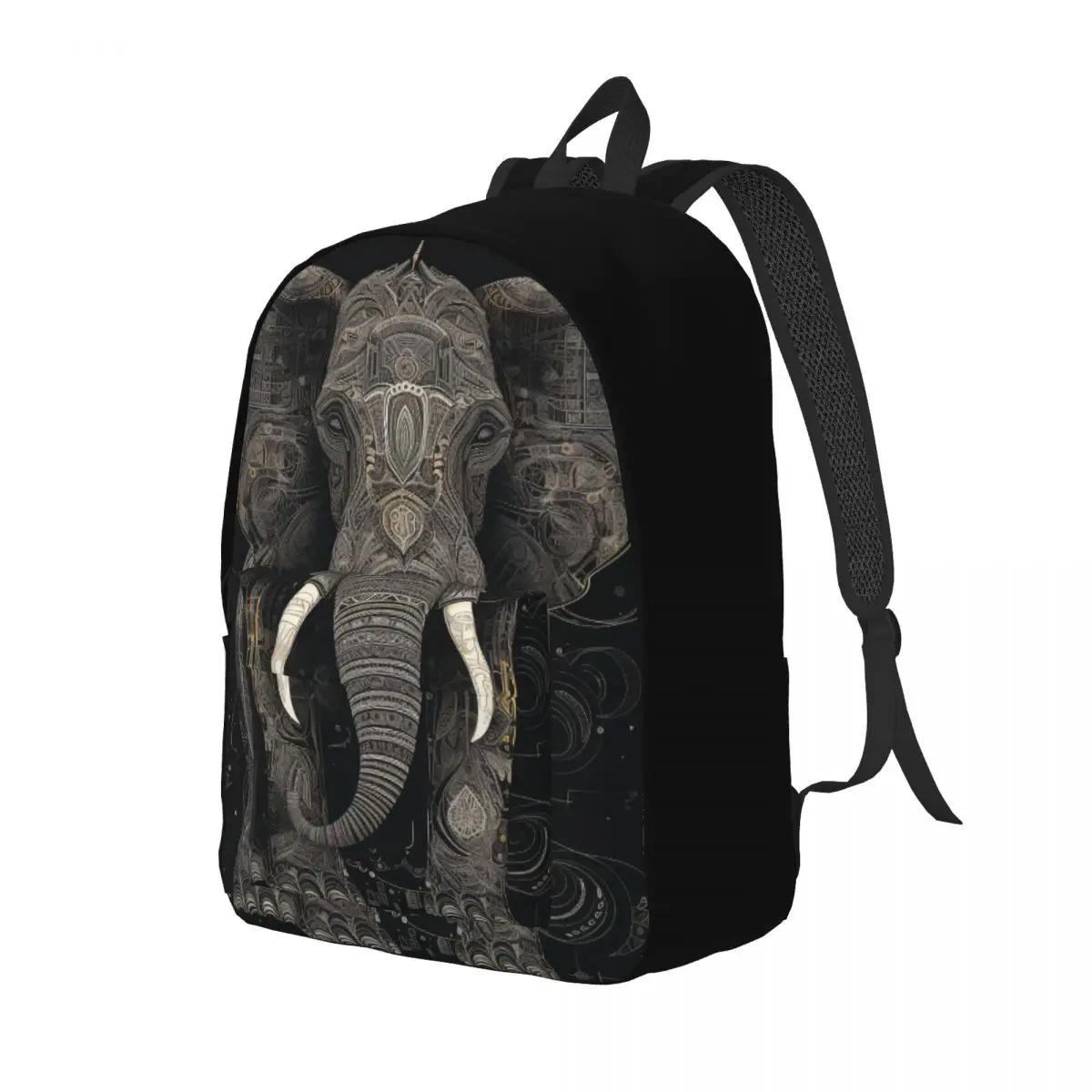 

Elephant Canvas Backpacks Intricate Lines Bag School Backpack Large Sweet Bags