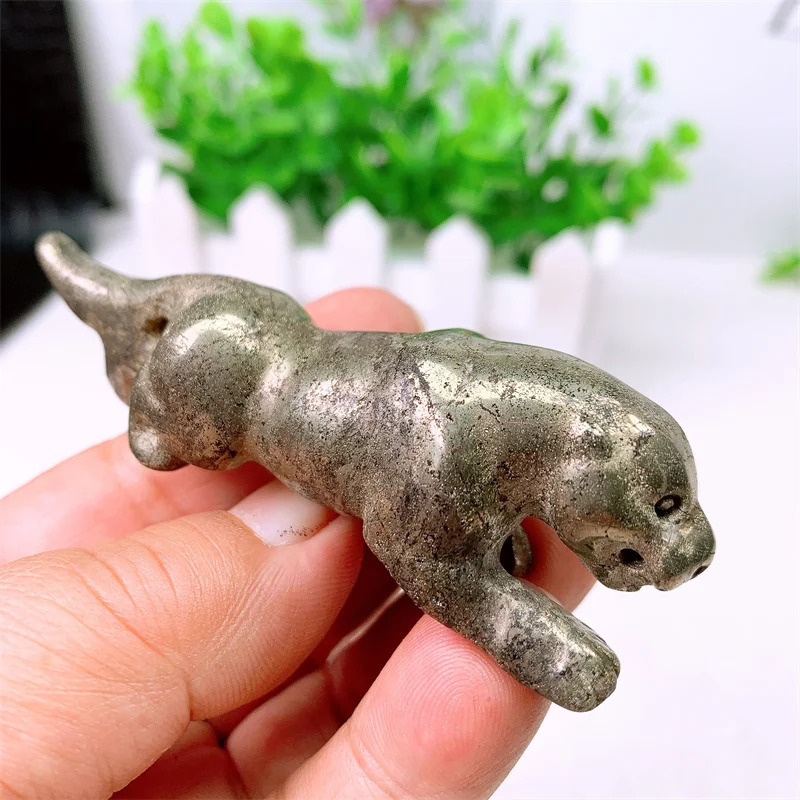 Натуральный Гепард пирита исцеляющий кристалл фигурка животного резные камни