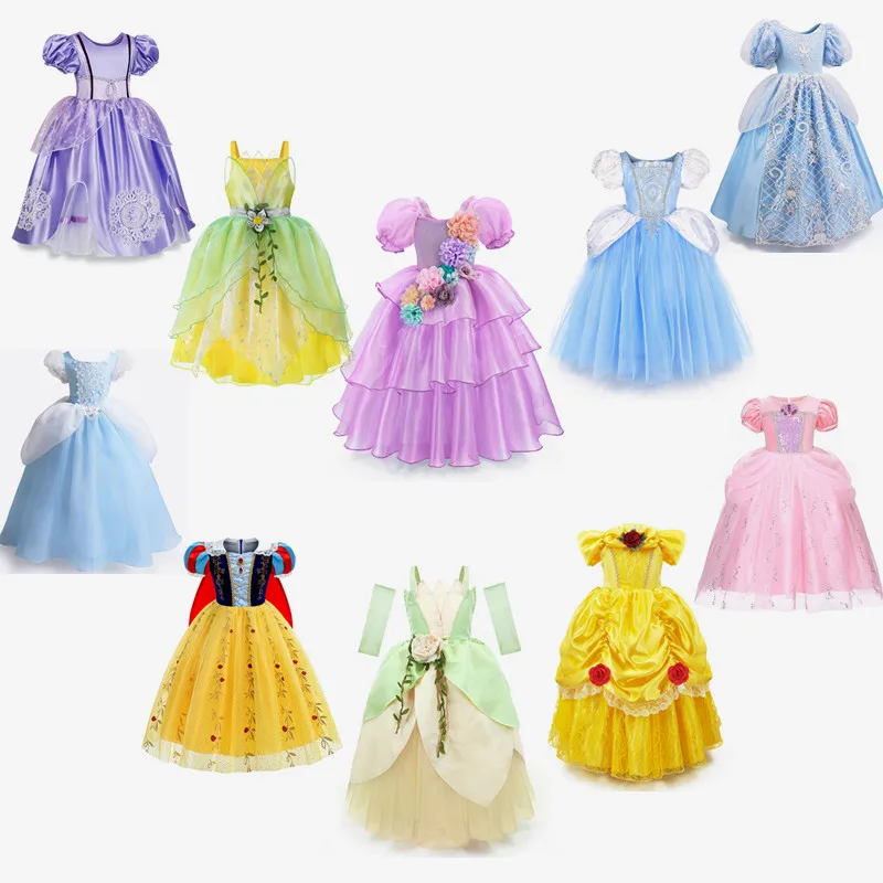 

Kids Birthday Party Costume For Girls Princess Dress Kids Belle Elsa Rapunzel Cosplay Clothing Peach Dress Up Fancy Clothes2-10Y