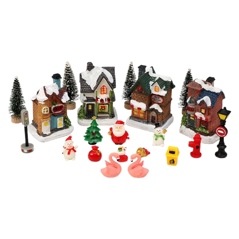 

67JB Desktop Miniature Christmas House Figurine with Led Light Sculpture Model