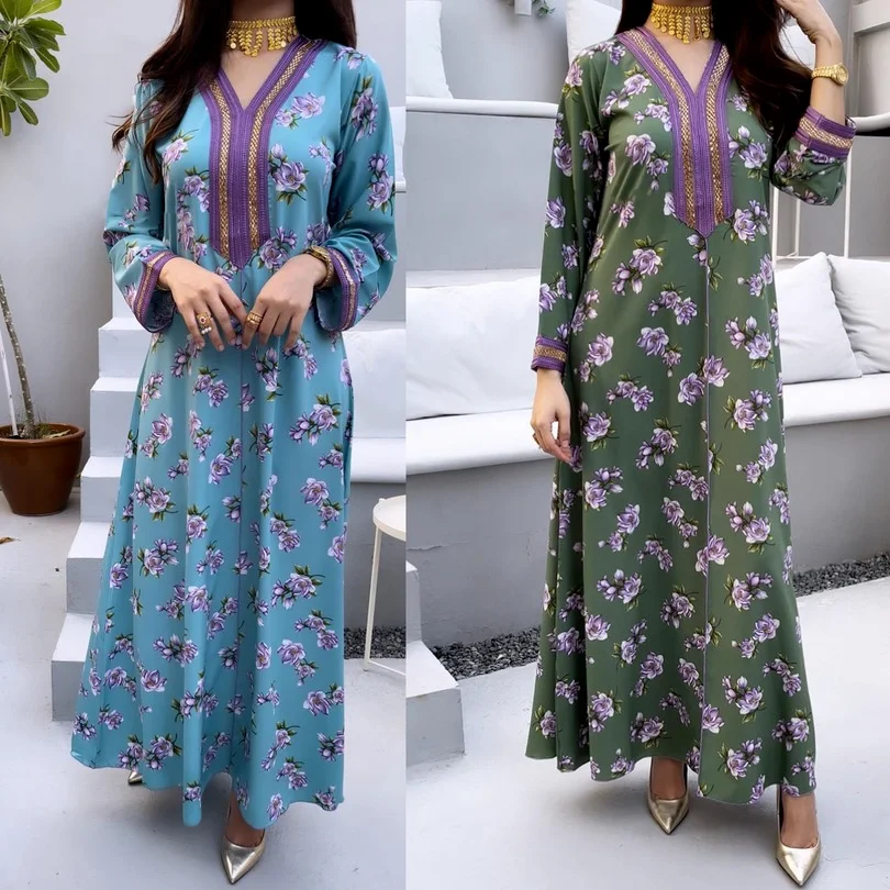 

Зеленая абайя, искусственное мусульманское хиджаб, платье 2022 Caftan, марокканская Арабская мусульманская одежда, кимоно, женское платье Djellaba