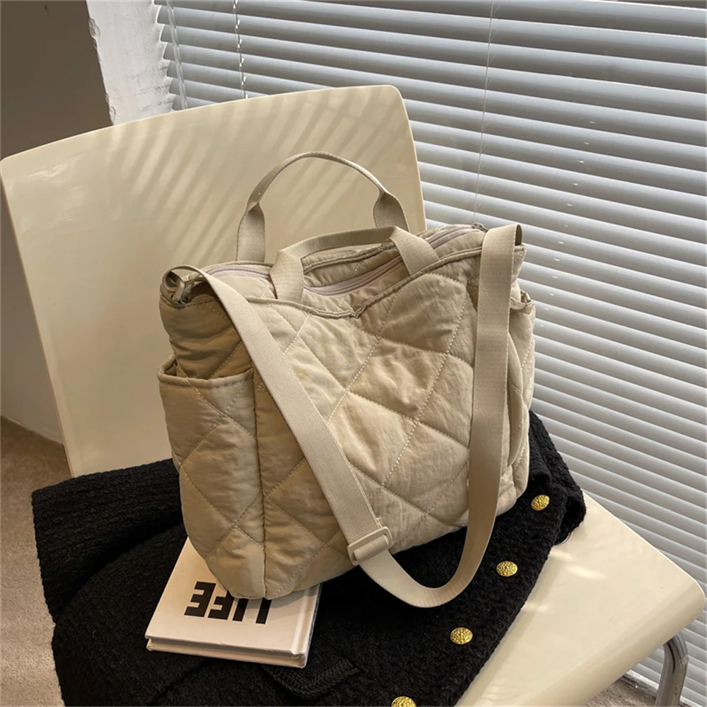 

Women Solid Canvas Tote Bags Fashion Simple Shoulder Bag Versatile Large Capacity Ladies Shopping Bags With Zipper Domil105
