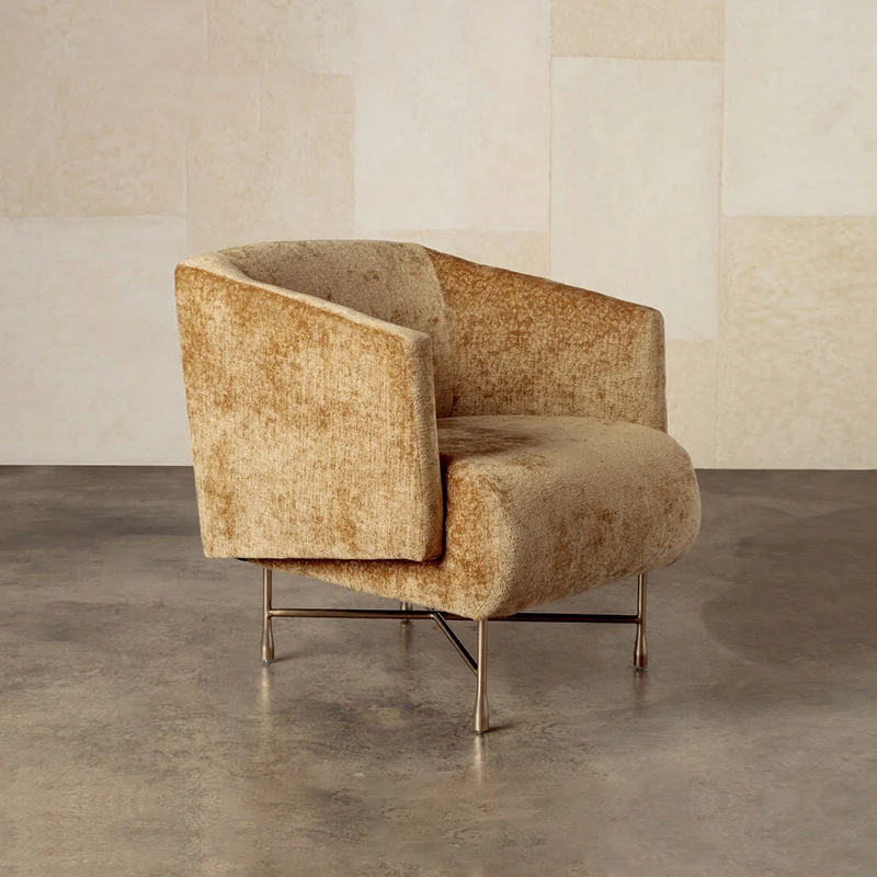 

Light luxury designer bronze old cotton and linen sofa modern villa living room leisure chair