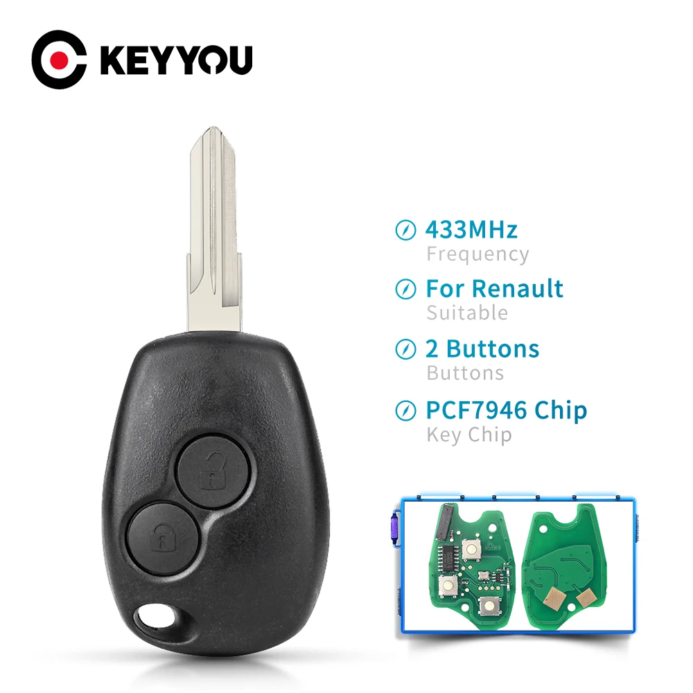 

Дистанционный Автомобильный ключ KEYYOU 433 МГц 2 кнопки без ключа PCF7947 PCF7946 для Renault Megane Modus Clio Kangoo Logan чехол-брелок VAC102 Blade