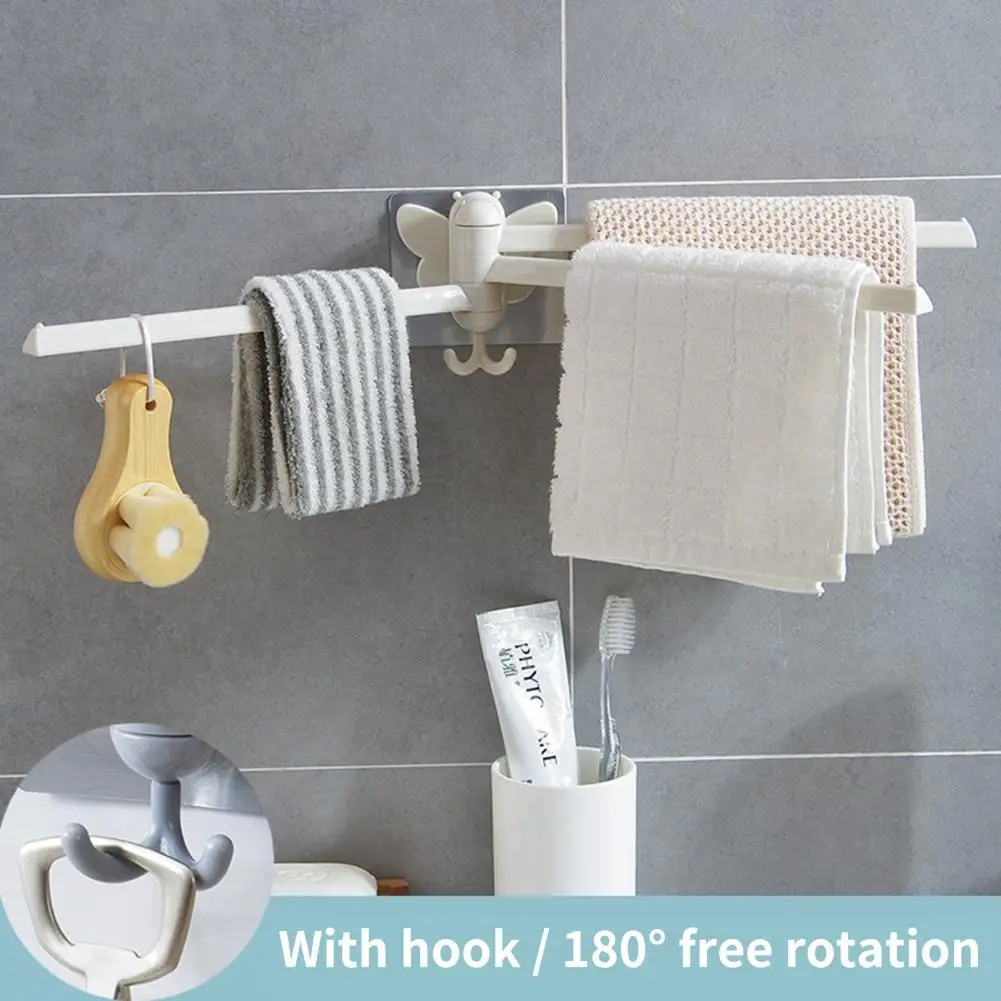 

Bathroom Storage Rack No Punching Rotatable Design Good Load Bearing Wall Mounting Space Saving Towel Hanging
