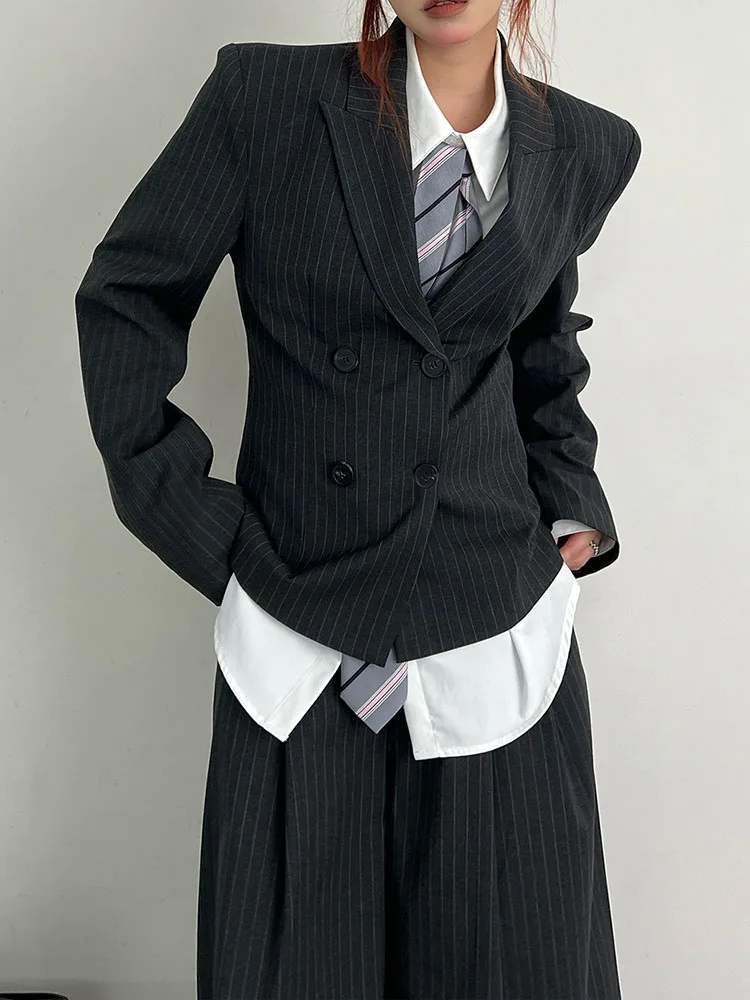 Фото Женский элегантный полосатый костюм-двойка BJTZ: пиджак и брюки для офиса, весенне-летний комплект №3
