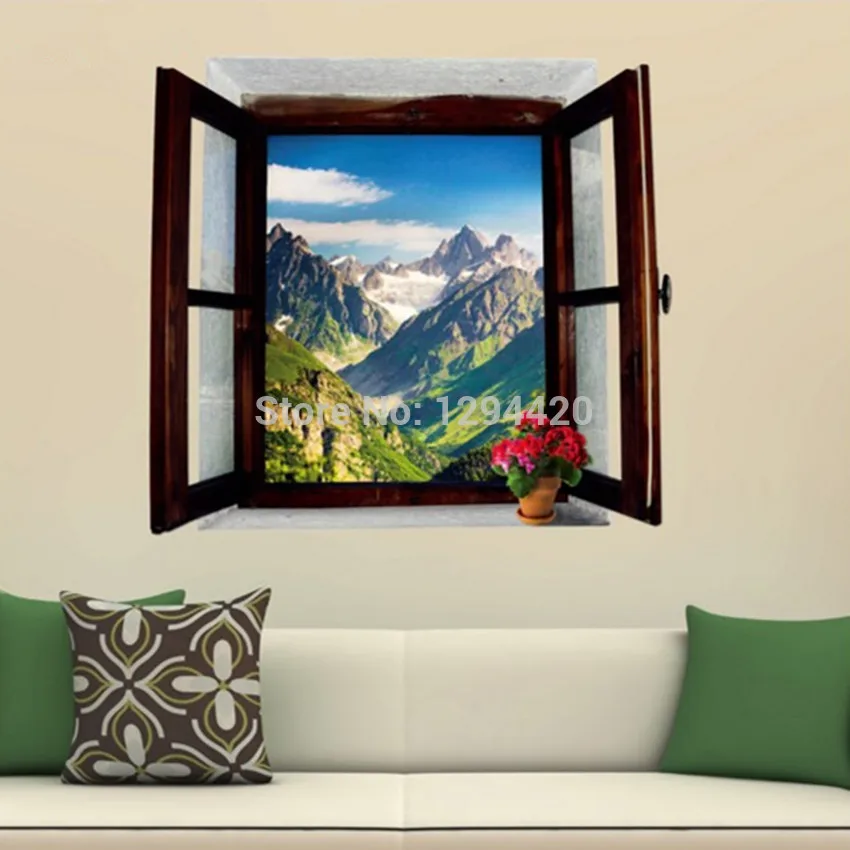 Внешнее Окно комнаты бесконечные горы 3D настенные художественные виниловые