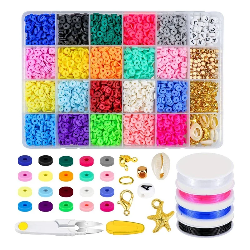 

4000 Pcs Clay Beads 6Mm 20 Colors Flat Round Polymer Clay Spacer Beads for DIY Jewelry Making Bracelets Necklace
