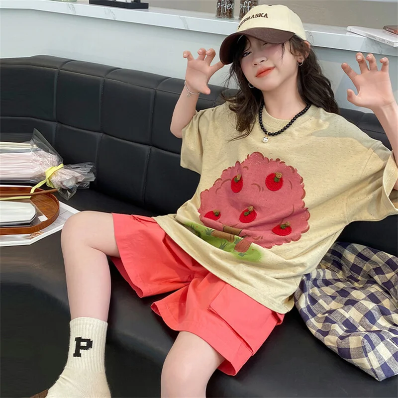 Комплект летнего платья для девочек новинка 2024 детский летний комплект из двух