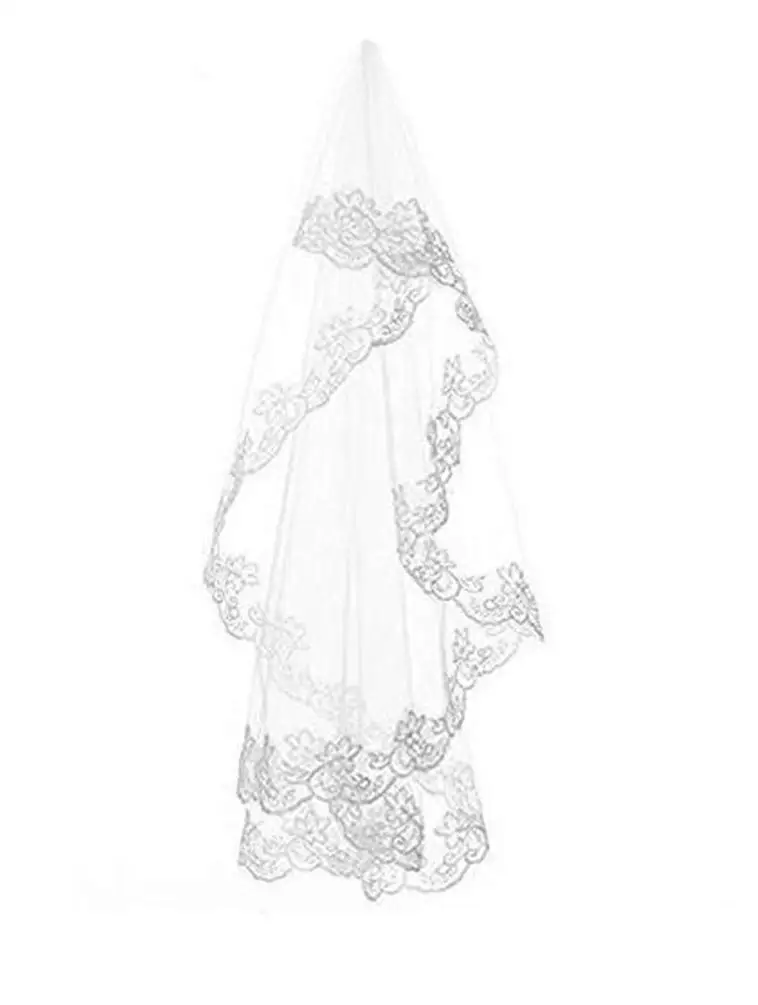 

One Layer White and Ivory Lace Edge Bridal Veils Wedding Accessories 2023