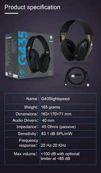 Logitech G435 LIGHTSPEED Bluetooth Wireless Gaming Headset Surround Sound Headphone Over-Ear 6