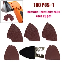 1pcs self adhesive finger sandpaper disc with 100pcs 85x35mm triangle sandpaper sanding sheets for multimaster oscillating tool