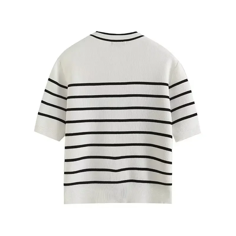 2024 ранняя осень новый твидовый стиль женский пуловер с короткими рукавами на