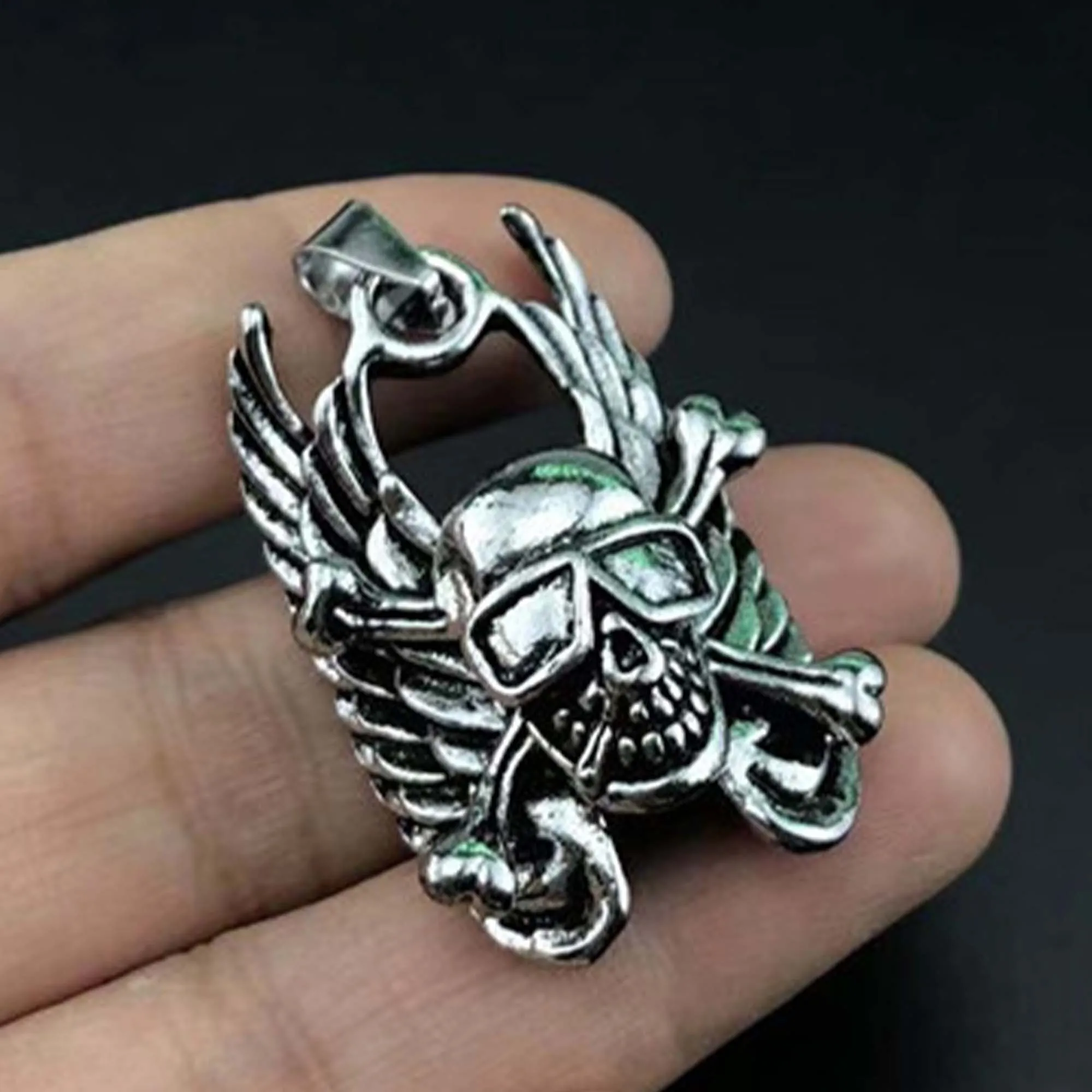 1PCS-10PCS/Lot 40x25mm Silver Punk Wings Skull Pendant DIY Men and Women Necklace Bracelet Keychain Jewelry Charm Accessories