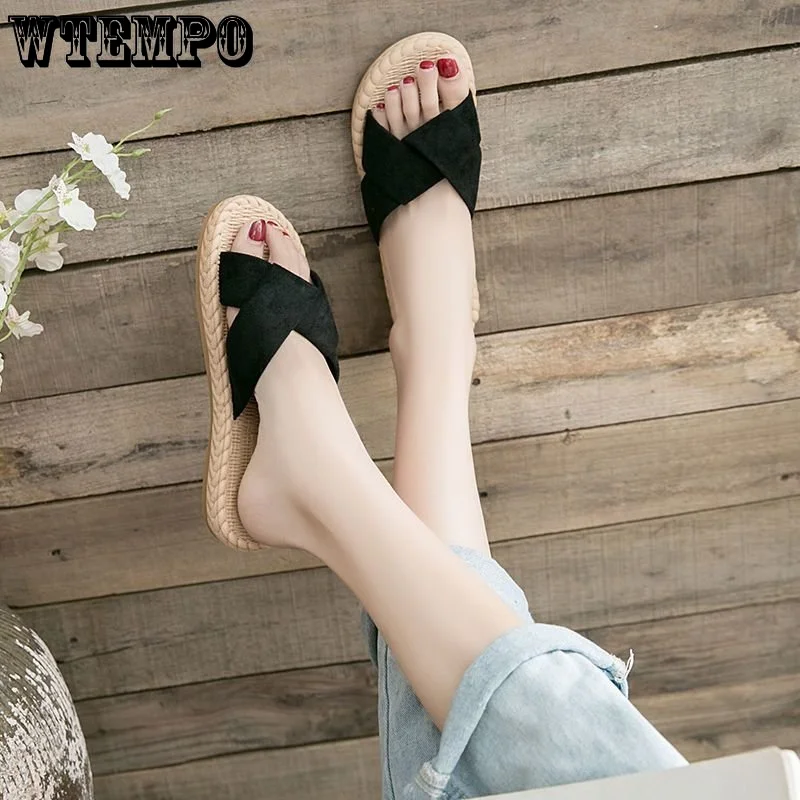 WTEMPO Women's Cross Home Indoor Ladies Beach Slippers Waterproof Non-slip Spring and Summer Slippers Wholesale Dropshipping