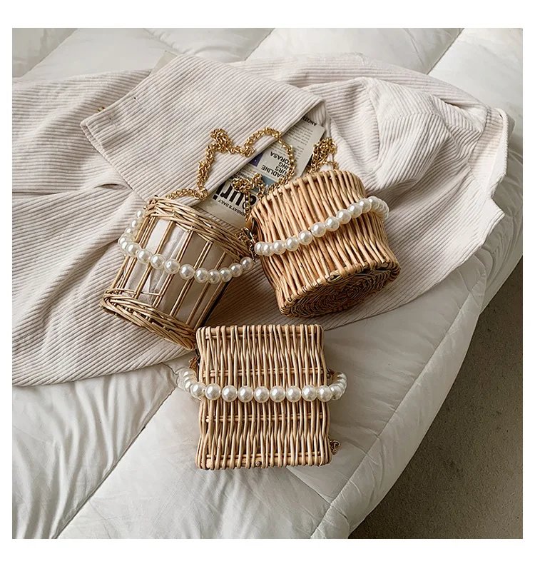 

Pearl Bag Female 2020 New Seaside Holiday Bag Women's New Hand-woven Straw Bag Rattan Crossbody Shoulder Bag Evening Clutch Bags