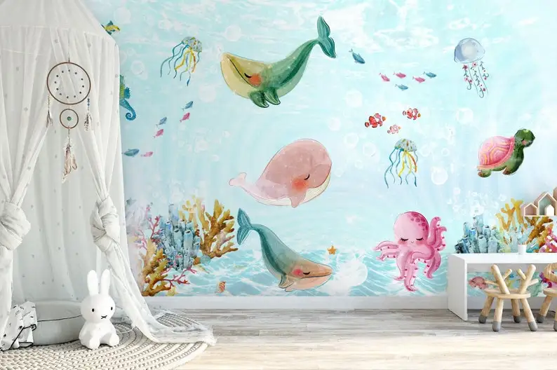 

Kids Undersea Wallpaper Cute Sea Animals Wall Mural