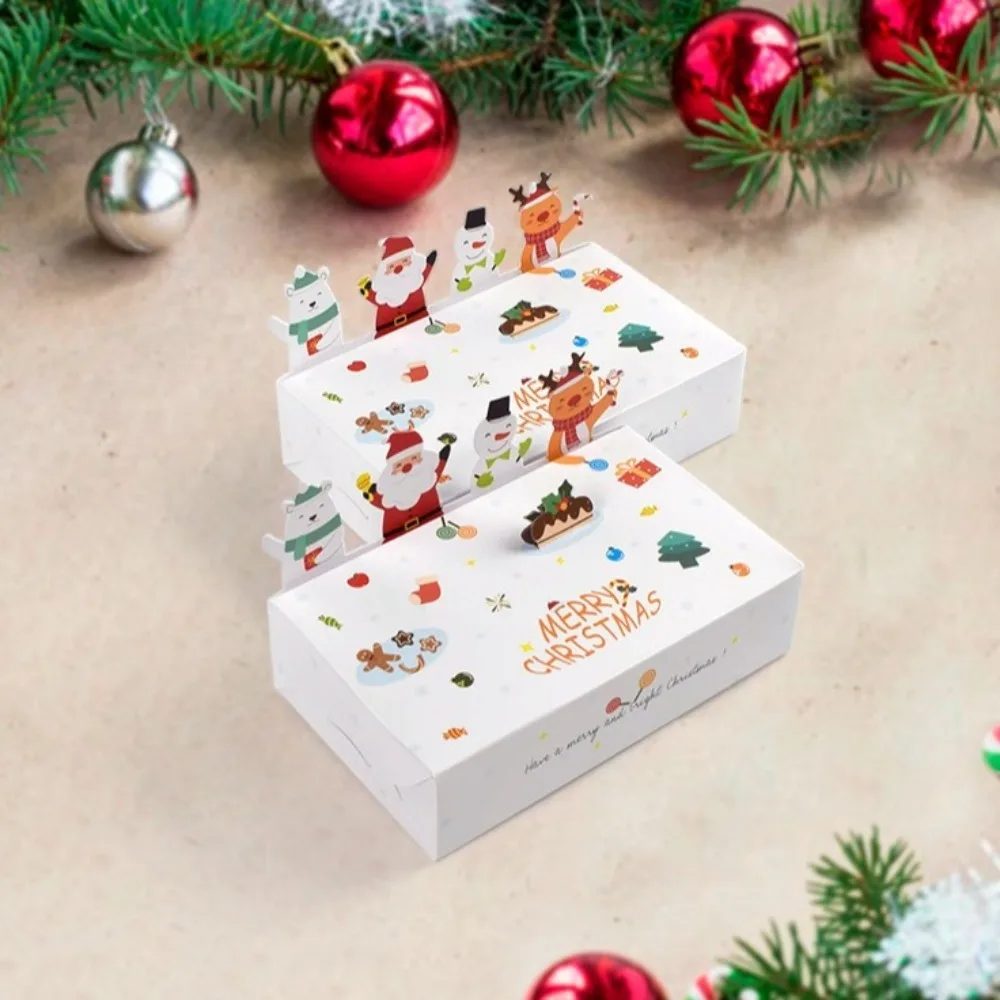 10 шт. коробки из крафт-бумаги с Рождеством 3D складной футляр для конфет ручной