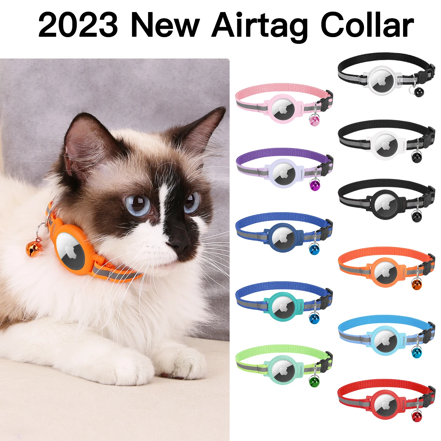 

Anti-Lost Cat Collar Apple Airtag Tracker Protective Case With Bell Reflective Cat Necklace Kitten Products Pet GPS Accessories