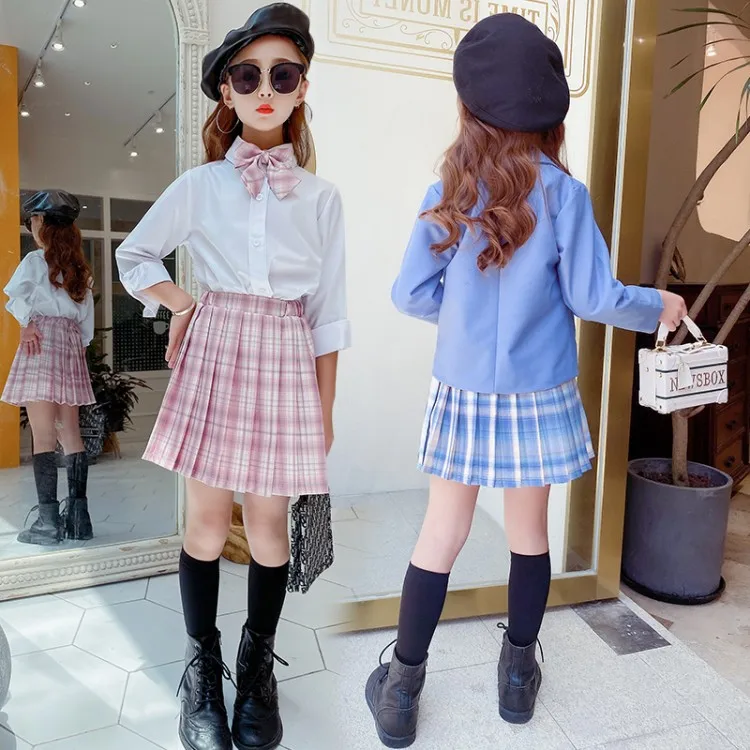 Girls Spring Autumn JK Shool Uniform Suit Set Children Blazer Shirts Skirts Clothing Set Kids Party Dance Performance Costume images - 6