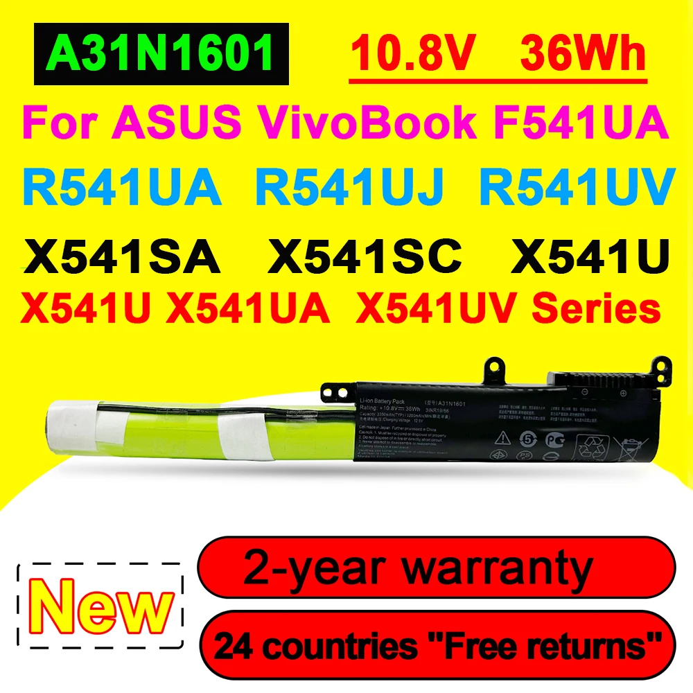 

New A31N1601 0B110-00440000 Laptop Battery For ASUS F541UA R541UA R541UJ R541UV X541SA X541SC X541U X541UA Series 10.8V 36Wh