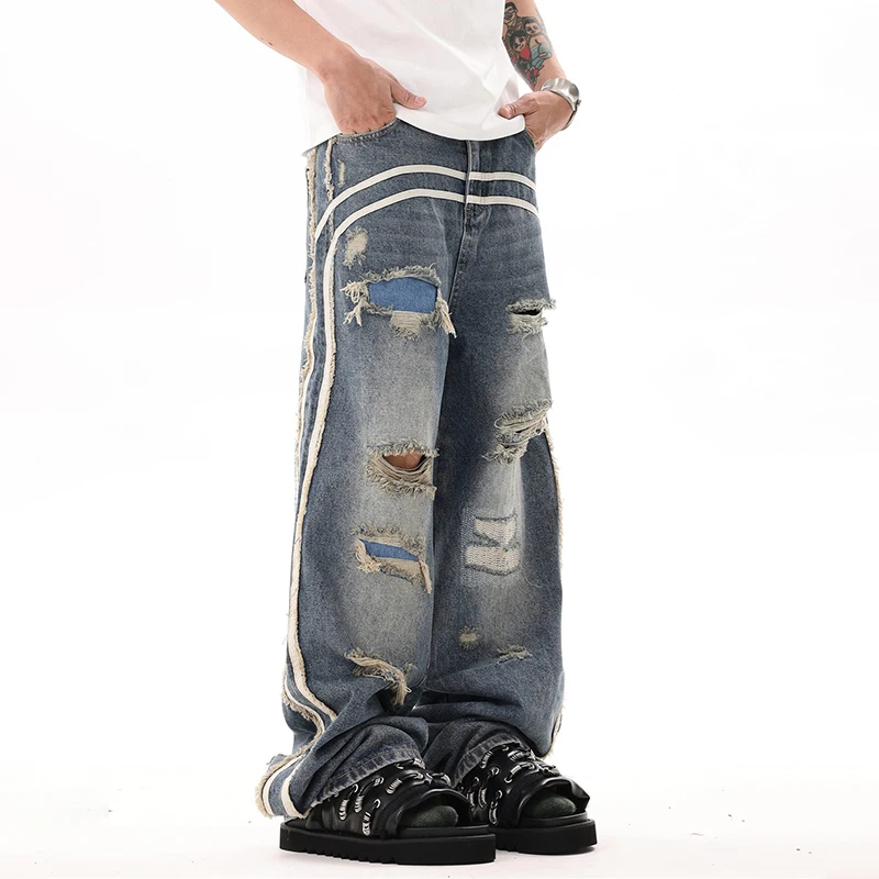 PFNW Американские полосатые рваные дизайнерские джинсы мужские новые High Street