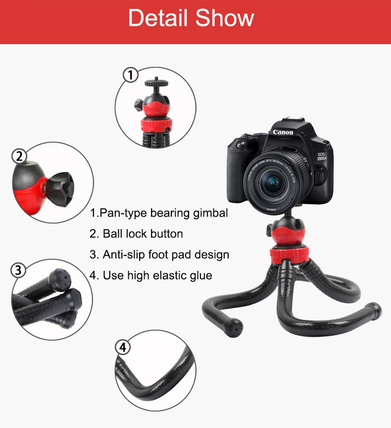 Фото Гибкий штатив Octopus для телефона SLR DSLR Gopro штатив для камеры расширение 1/4 ''винт с шариковой головкой ColdShoe Phone Clip №4