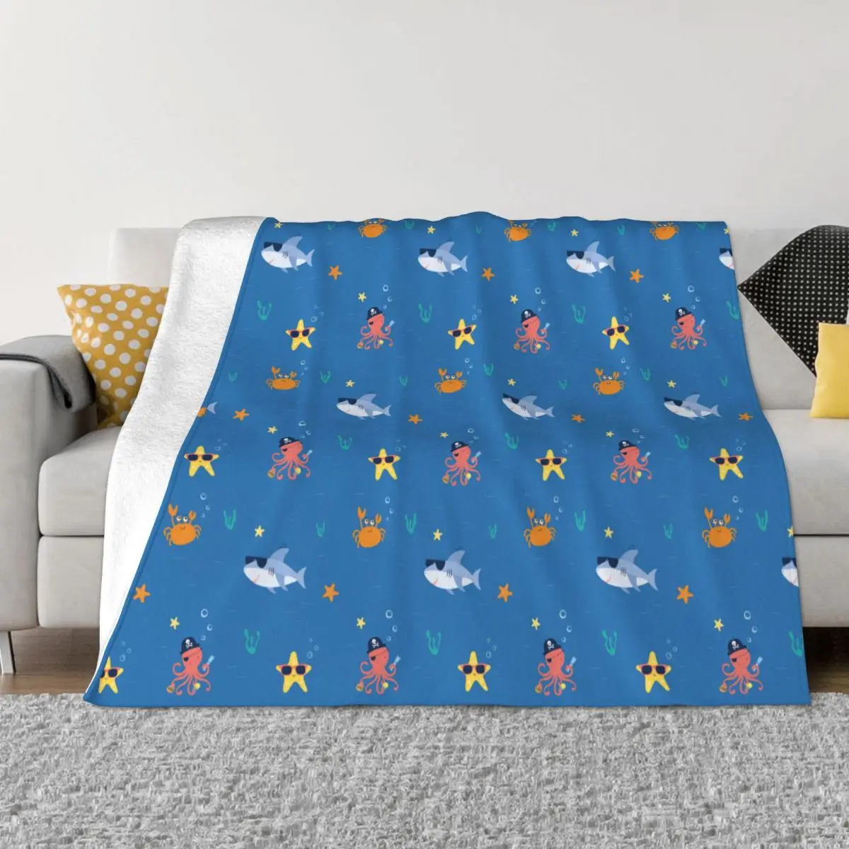 

Octopus Sea Animal Blanket Flannel Spring/Autumn Shaark Lightweight Throw Blankets for Bedding Couch Plush Thin Quilt