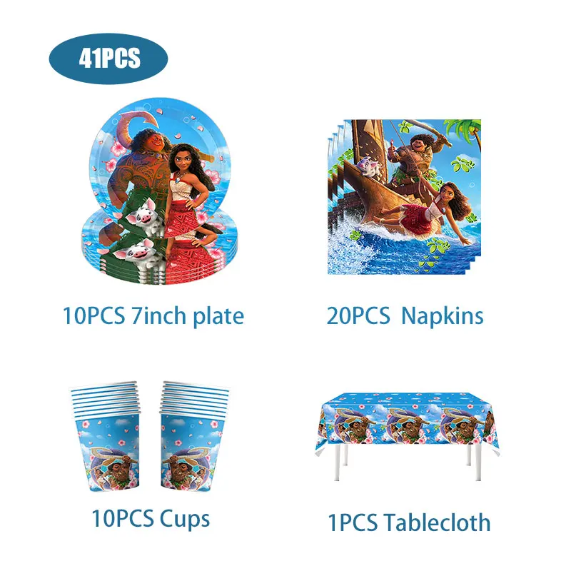 Фото Новые синие товары для украшения дня рождения Moana 2, соломенные чашки, тарелки, тематические воздушные шары Vaiana, детские сувениры для вечеринки для детей, подарок на вечеринку №5