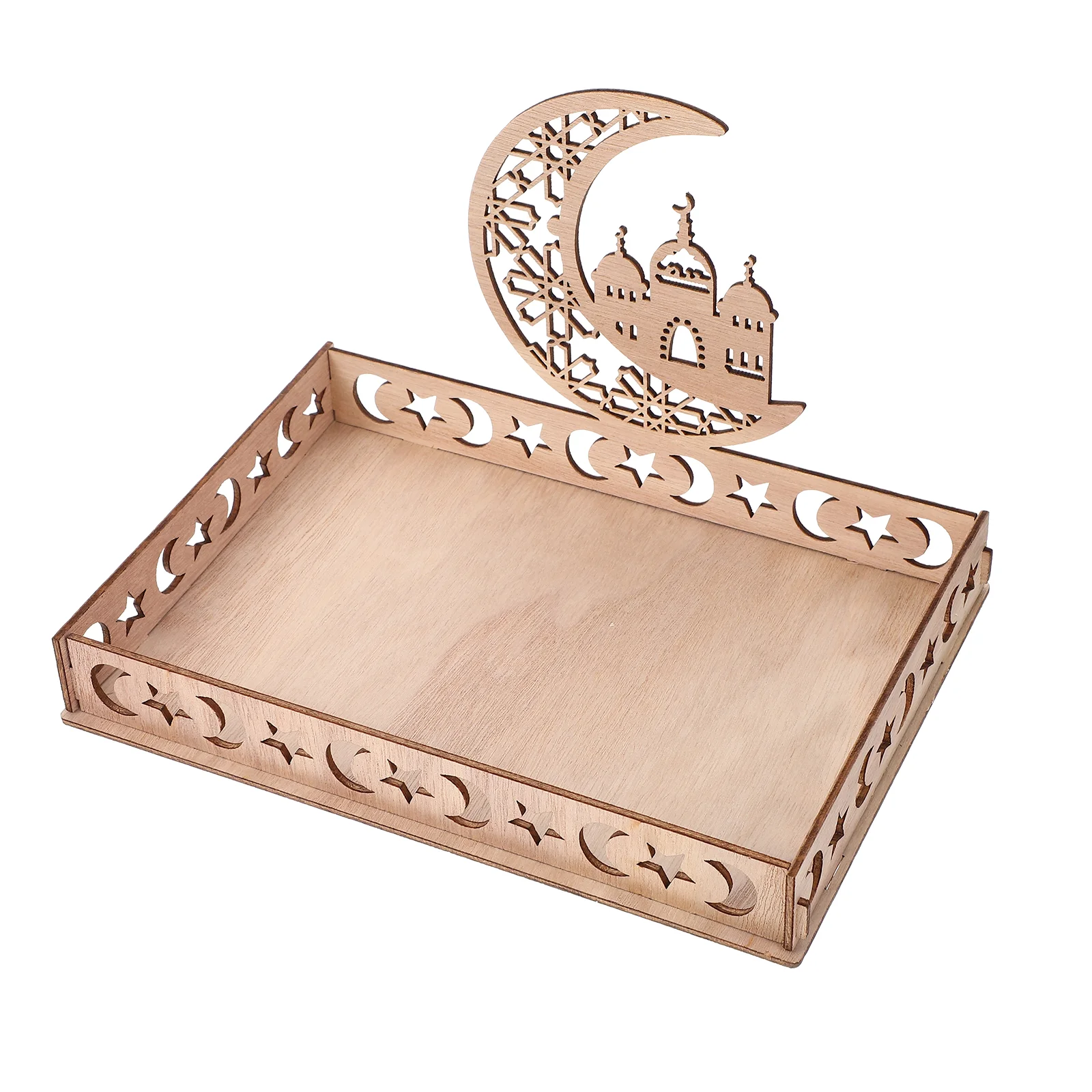 

Eid Tray Muslim Dessert Ramadan Food Plate Wood Decor Wooden Moon Star Appetizer Serving