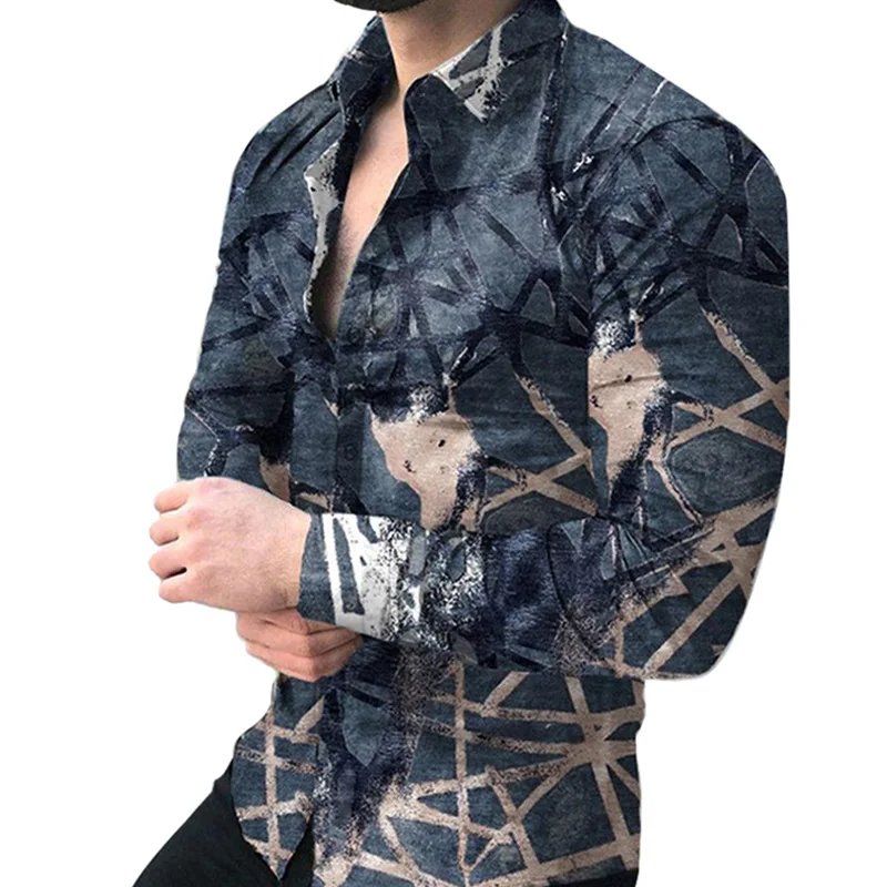 Printed Shirts For Men Designer Clothes Blouses Luxury Streetwear Button Up Harajuku Vintage Shirt Camisas Elegantes Para Hombre