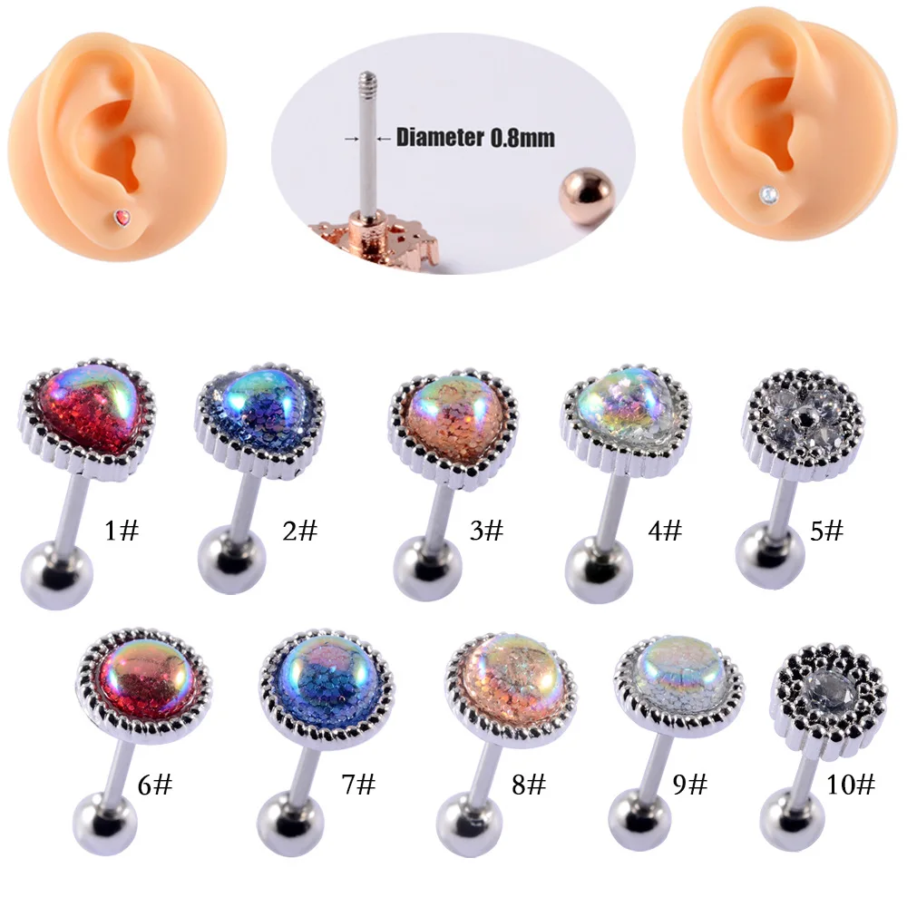 

2pcs Love Heart Earrings for Women Inlaid Zircon Mini Stainless Steel Cute Earrings Studs Tragus Cartilage Piercing Jewelry