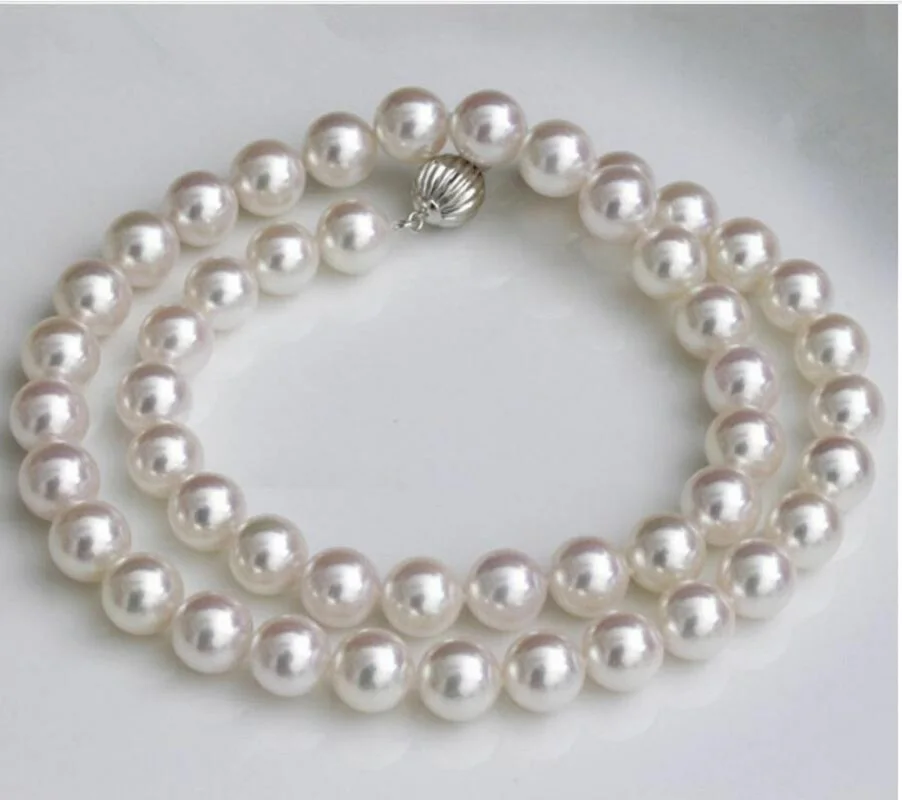 

AAAA 10-11mm real natural south sea white round pearl necklace 14k Gold Clasp