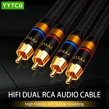 Kabel Audio RCA HiFi 2RCA Ke Steker 2RCA Konektor Male-Male Stereo 6N OFC Kabel Sinyal Colokan Berlapis Emas untuk Amplifier DAC TV DVD