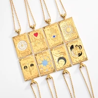 dainty tarot cards necklaces for women girls symbolic necklace gold color enamel chain vintage sun moon mystic jewelry gifts