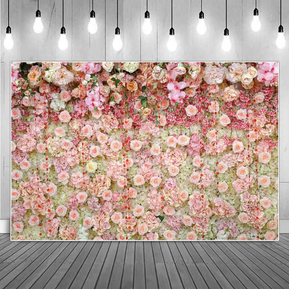 

Flowers Wall Wedding Party Photography Backgrounds Dreamy Floral Blossom Pink Indoor Backdrops Photographic Portrait Props
