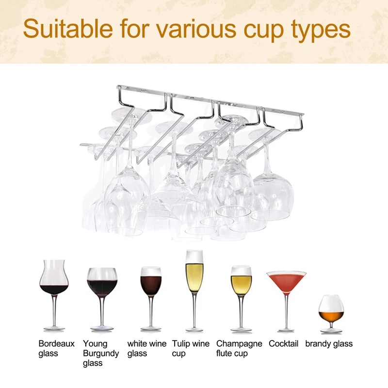 

3X Under Cabinet Stemware Wine Glass Holder Storage Rack 2.17 Inch Deep