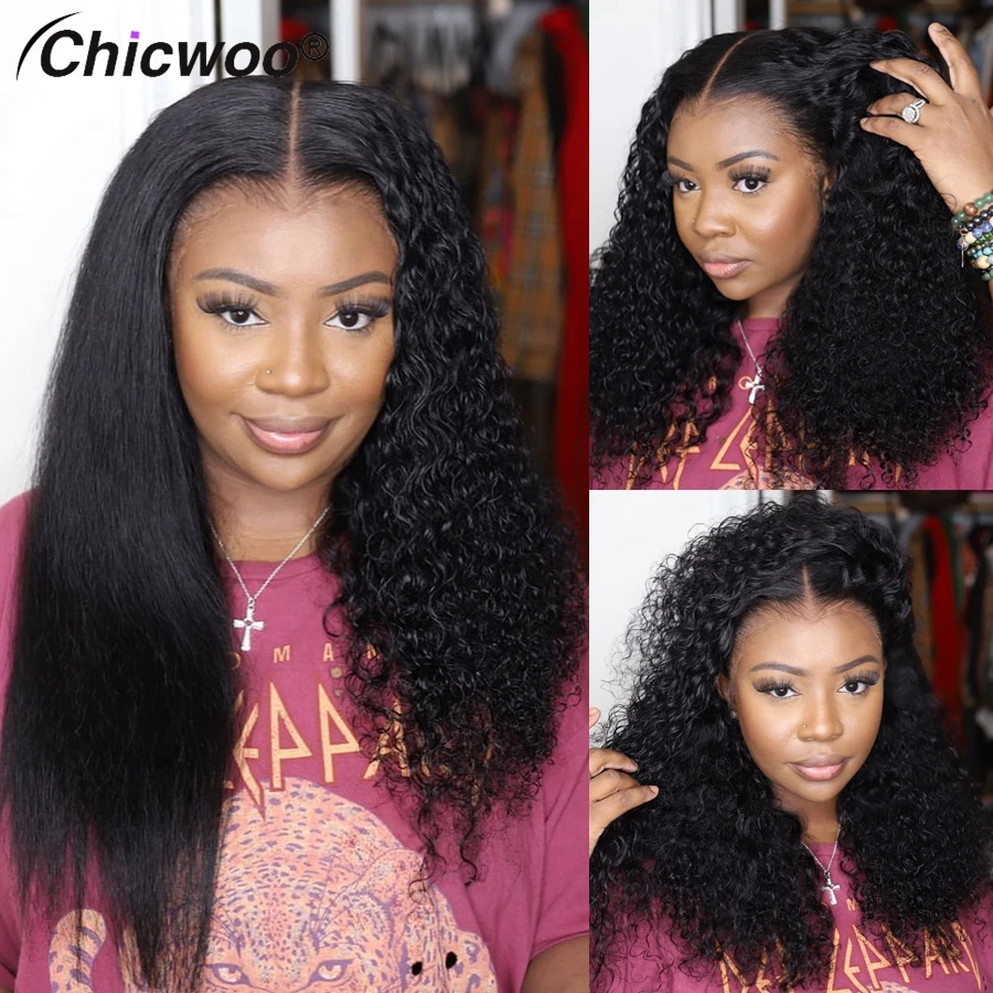 

CHICWOO Real Swiss HD Lace Frontal Wigs Wet and Wavy Magic Curly Wig Brazilian Virgin Human Hair Straight Women Wig Pre Plucked