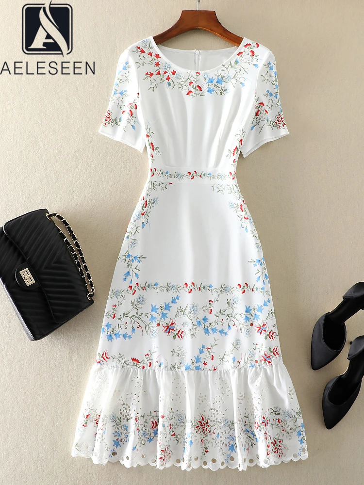 

Женское платье-миди AELESEEN, Белое и черное платье с цветочным принтом и оборками, элегантное праздничное Вечерние