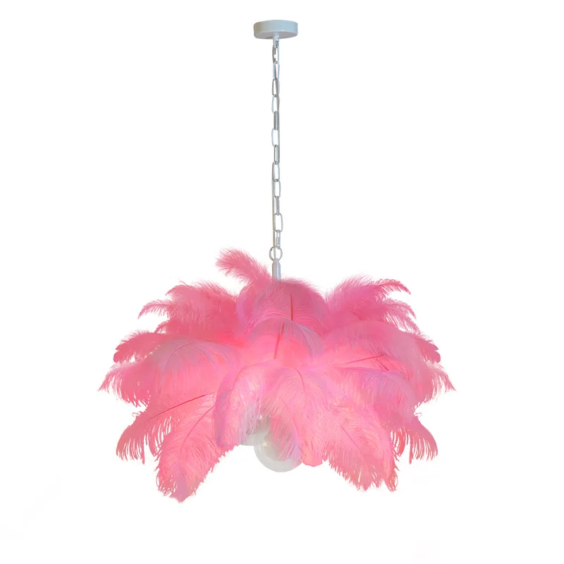 

Креативный подвесной светильник из страусиных перьев, Роскошная лампа в виде страусиных перьев для спальни, гостиной, розовое домашнее дек...