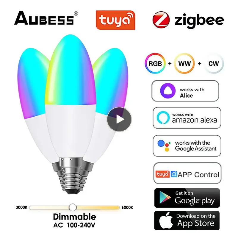 

Умная Светодиодная лампа Zigbee для Alexa Google Home, Led светильник для Яндекс Алисы E14, 5 Вт, лампа с регулируемой яркостью для умного дома, Rgbcw Tuya Zigbee