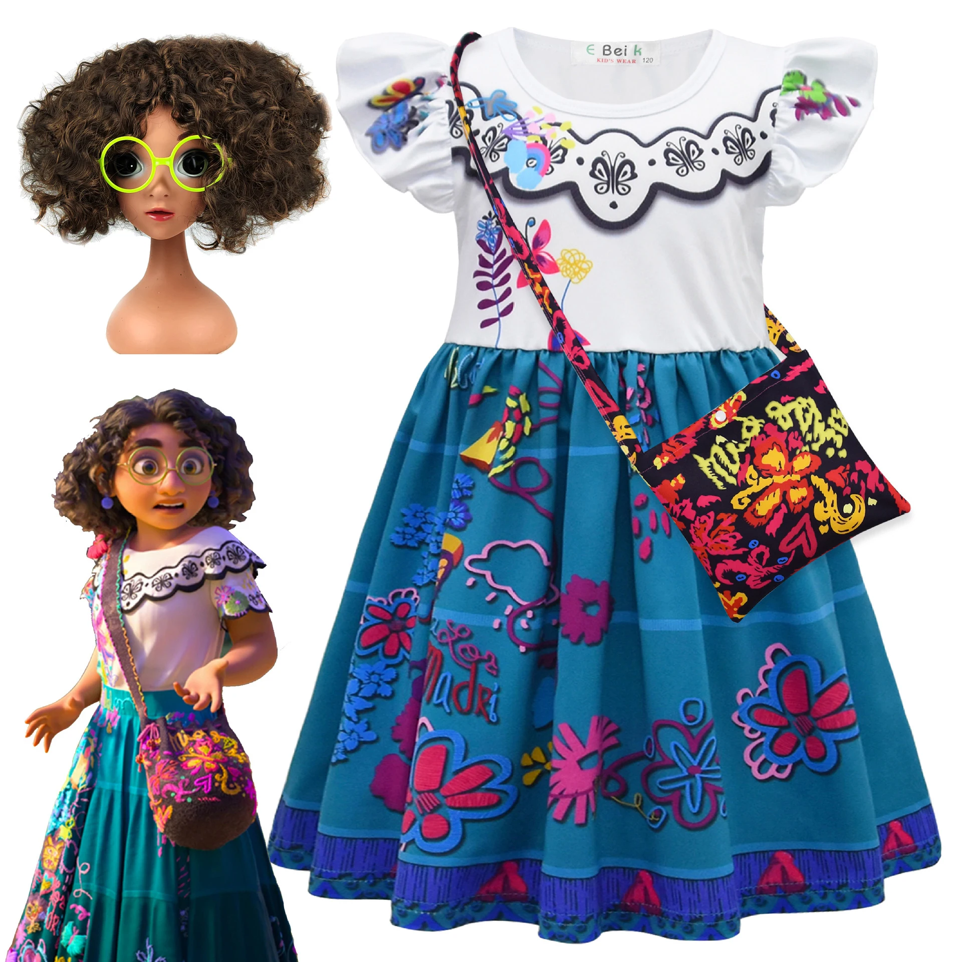 

2022 Kids Dresses for Girls Disney Encanto Mirabel Dress Cartoon Flowers Pattern Girls Summer Dress Children Beach Dress 3-10y