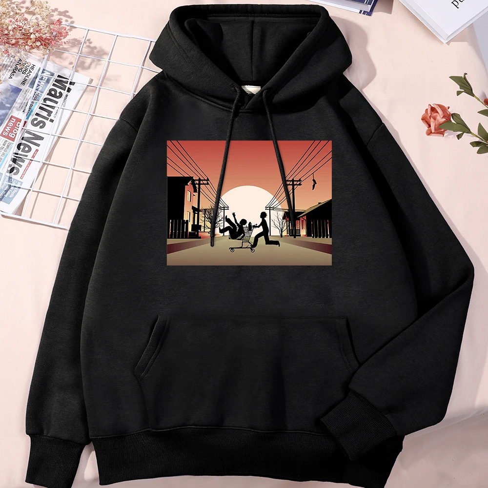 

Sunset Suburban Shopping Spree Print Man Hoodies Spring Autumn Fleece Warm Clothes Street Crewneck Vintage Pullover Men's Hoodie