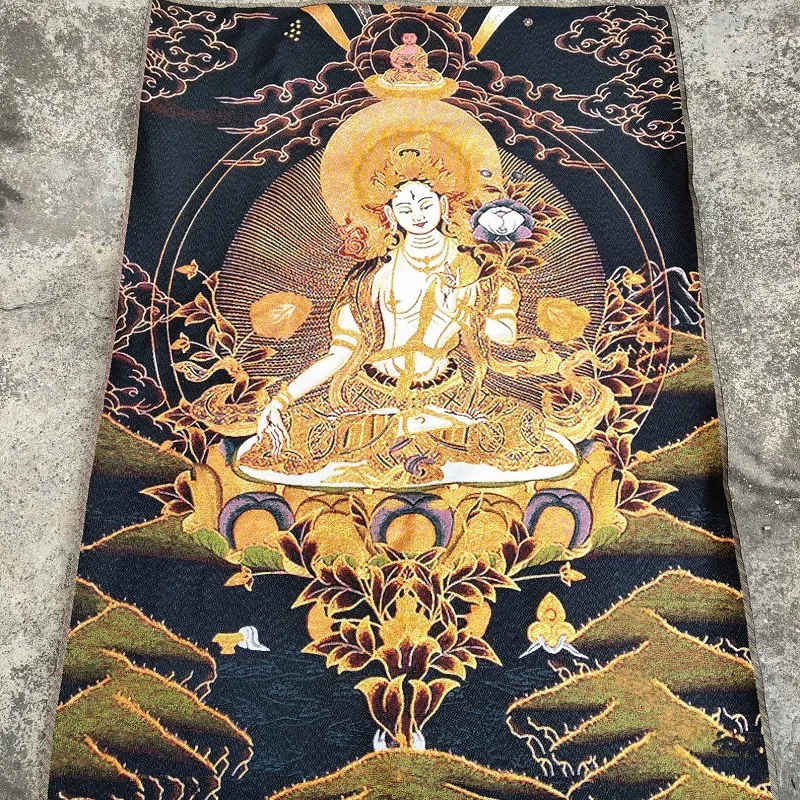 

35” Buddhist Silk Thangka, Buddha Amitabha Bodhisattvas, Mahasthamaprapta Kwan Yin, Thousands Hands Guanyin, Avalokitesvara Bod